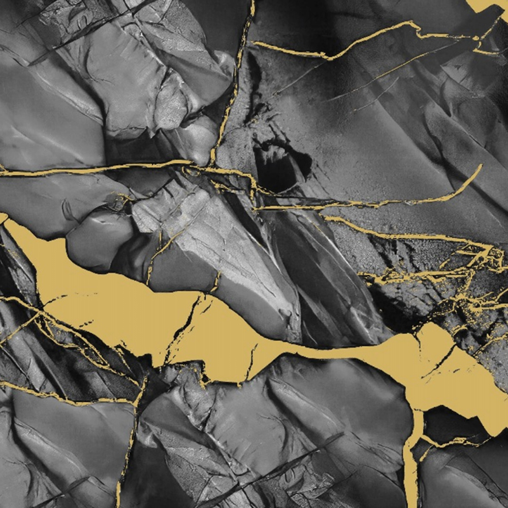 8047 | Soft Sheen UV Abstract Black Fold Gold Fracture Panel